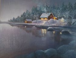 the painting is a landscape "winter evening" medium size.