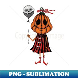 Pumpkin girl with skull balloon - Exclusive PNG Sublimation Download - Add a Festive Touch to Every Day