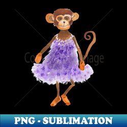 watercolor cute monkey wearing a purple ballerina dress - unique sublimation png download - unlock vibrant sublimation designs
