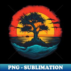 tree in front of sunset retro - exclusive sublimation digital file - perfect for sublimation art