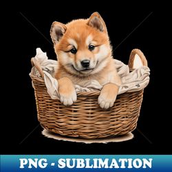 Cute Akita Inu Dog Puppy In Basket - Sublimation-ready Png File - Perfect For Creative Projects
