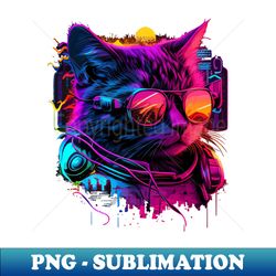 synthwave cat - png transparent sublimation file - add a festive touch to every day