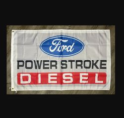 Ford Power Stroke Diesel Flag 3x5 ft White Banner Muscle Truck Man-Cave Garage