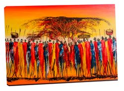 african celebration abstract oil paint reprint  on wood framed canvas wall art decoration