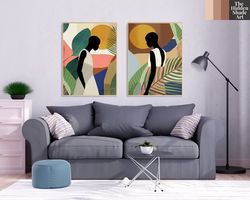 african wall art, nordic style meets africa abstract, traditional african art, african woman art, african prints (set of