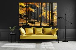 autumn forest golden forest wall art forest canvas, forest landscape canvas print autumn decor landscape canvas ready to