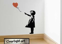 banksy girl with red balloon wall decal sticker black and red vinyl street art