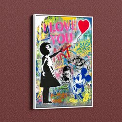 banksy love style balloon girl you pop art  canvas print wall art, pop art canvas wall art, pop art poster print