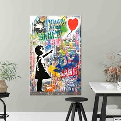 Balloon Girl Canvas Art, Graffiti Wall Art, Banksy Girl Graffiti, Framed Wall Art, Canvas, Banksy Balloon Artwork, Tempe