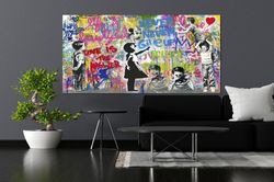 wall art canvas print colorful pop art canvas print banksy street art pop art print banksy modern graffiti art inspirati