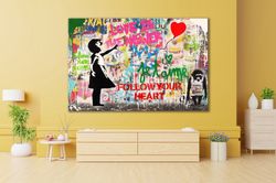 canvas art print pop art girl with balloon print banksy girl graffiti art brainwash canvas art pop art wall art street a