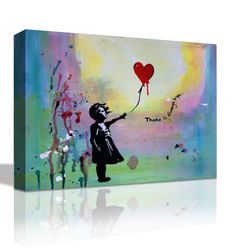 canvas wall art, banksy canvas, girl with red love balloon, street art grafitti premium print , french street art,canvas