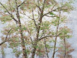 original spring tree oil painting on canvas, wrapped canvas art for living room, bedroom, and office