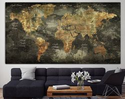 large print on canvas original oversize art exclusive canvas decor world map art on canvas atlas print bronze world map