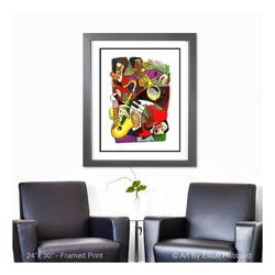 jazz band music art print, abstract wall art, watercolor print, new orleans jazz band painting, home decor art