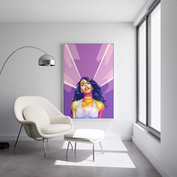 aaliyah portrait canvas print, colorful wall art decor, rap poster
