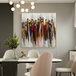 32x32 original human silhouettes acrylic painting abstract colorful artwork for living room random people