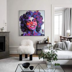 40x40 original woman oil painting abstract female portrait colorful artwork decor for living room ecstatic