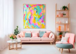 bright original abstract painting print, colorful modern wall art, vibrant multicolor pastel abstract print, maximalist