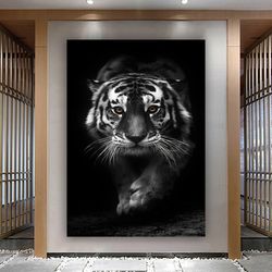 black&white tiger canvas on painting, tiger canvas print wall art, animal wall decor, extra large wall art, bedroom wall