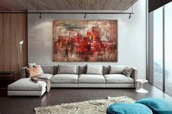 large abstract red paintings on canvas acrylic impressionist art modern wall art cityscape painting textured art hand pa