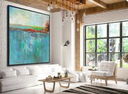 framed abstract painting original large seascape, modern wall art, oversize canvas, contemporary oil acrylic painting on