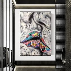 kiss graffiti canvas - graffiti painting, pop culture painting - pop art canvas - pop art decoration - couple painting,