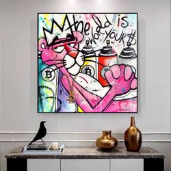 pink panther pop art canvas - pop culture painting - graffiti painting - street art canvas - pink panther wall art - pop