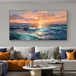 abstract ocean landscape oil painting on canvas, large wall art, original seascape art sunset painting custom painting l