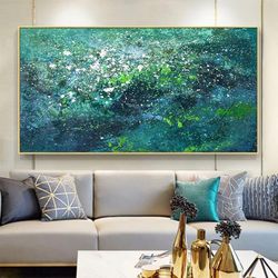 large abstract ocean landscape oil painting on canvas, original green seascape texture acrylic art modern living room wa