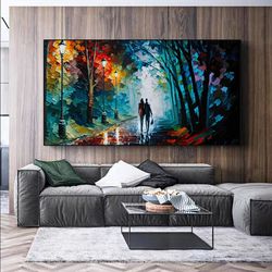 original cityscape oil painting on canvas, large wall art, abstract colorful forest couple painting, custom painting, li