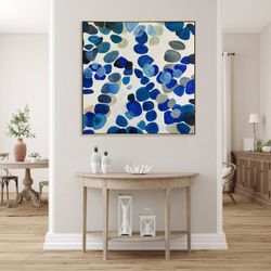 32x32 abstract blue stones paintings on canvas, modern minimalist artwork, textured oil painting, acrylic handmade art f