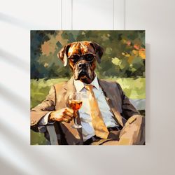 boxer art, boxer, wine, camping, boxer on vacation, boxer on a picnic, boxer on vacation, art print, boxer in nature, im