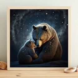 mama bear with bear cub, bear wall print, digital download, printable wall art, mother love, gift for mother, gift for d