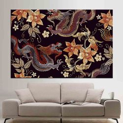 abstract artwork, asian dragon pattern art canvas, dragont canvas art, chinese dragon wall decor, myth dragon artwork, m