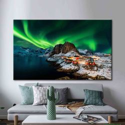 canvas print, 3d canvas, canvas art, northern lights landscape, landscape canvas gift, lofoten artwork, northern lights