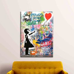 canvas print, canvas art, canvas, banksy girl graffiti, abstract 3d canvas, modern canvas print, balloon girl art canvas