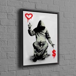 Banksy Money Or Love, Abstract Wall Decor, Banksy Money Canvas Art, Dollar Painting, Banksy Heart Art Canvas, Street Pai
