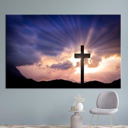 landscape poster, resurrection cross art canvas, christian printed, christian cross jesus christ cross printed,