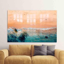 glass, tempered glass, glass wall art, sea landscape, view wall decoration, wave landscape glass wall, landscape glass a