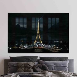 glass wall decor, wall decoration, wall decor, night view of eiffel tower, eiffel landscape glass decor, city landscape