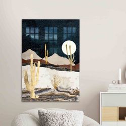 glass printing, wall decoration, wall art, abstract desert landscape, starry sky view wall decoration, night landscape g