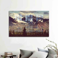 glass wall decor, glass, glass wall art, snowy mountain landscape, mountain landscape wall decoration, winter landscape
