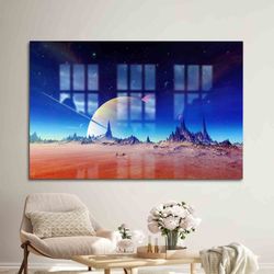 glass, glass wall art, wall art, planet landscape, spcae landscape glass, planet glass wall, landscape glass, abstract s