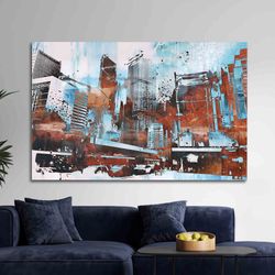 wall art, wall decor, glass, skyscraper painting, skyline wall art, abstract landscape glass wall, cityscape wall decor,