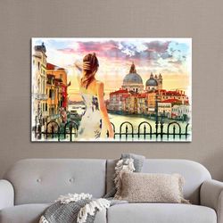 wall art, glass art, glass wall decor, view wall art, cityscape tempered glass, girl wall decoration, oil painting print