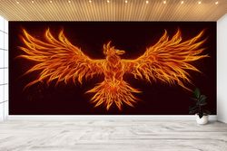 orange and black wall paper, phoenix bird wall paper, abstract phoenix wall mural, illustration wall print, abstract wal