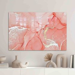 wall art, glass art, mural art, coral and gold marble, marble glass, shimmery glass wall art, coral marble glass art, go