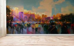 wall paper peel and stick,modern wall paper,people in a city park,paper wall artpeople painting wall mural,
