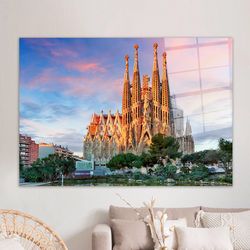 view glass wall art,wall art,glass wall decor,cityscape glass art,wall decoration,antoni gaudi glass wall art,